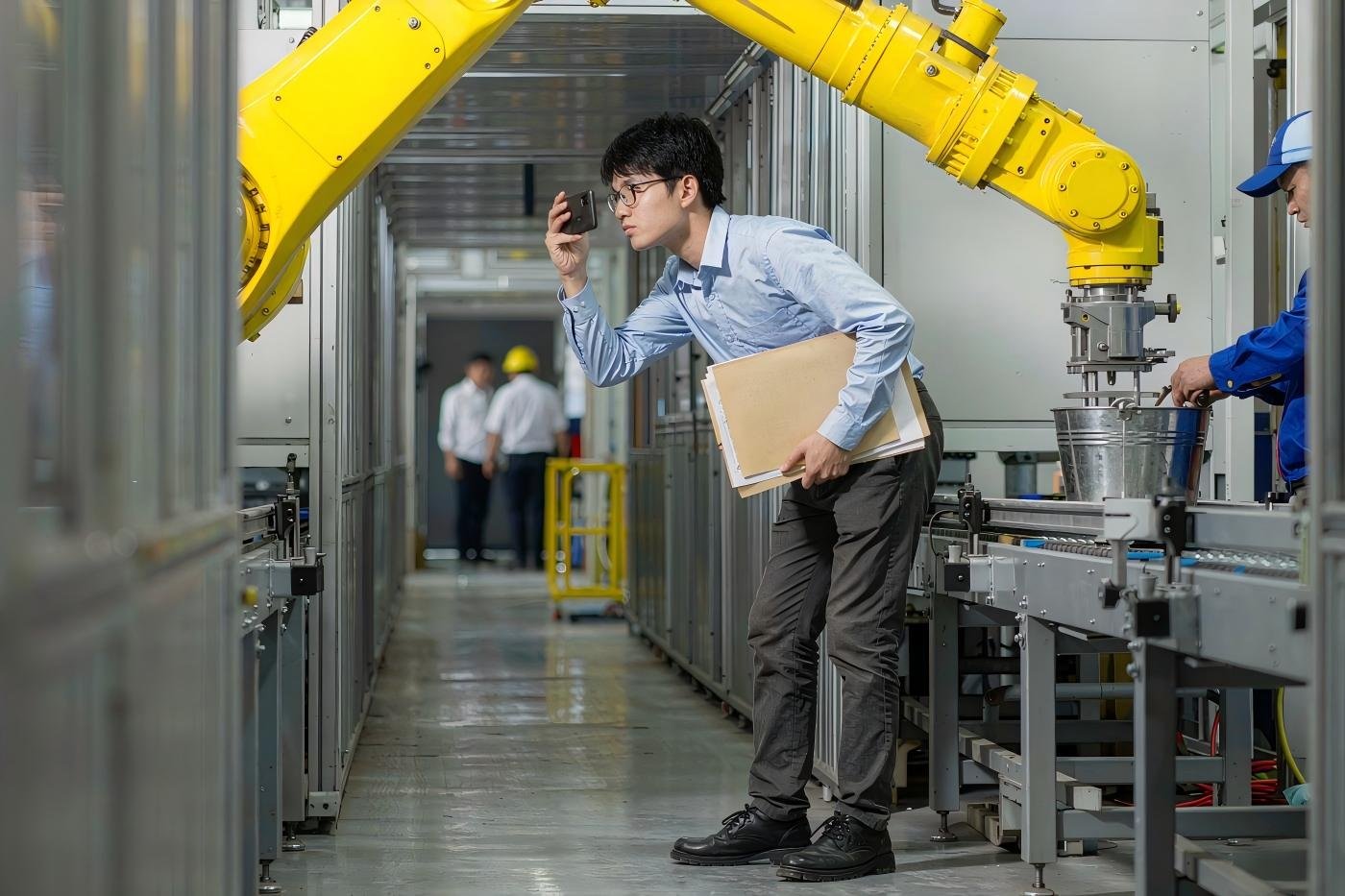 On-site auditor documenting a production line during factory verification