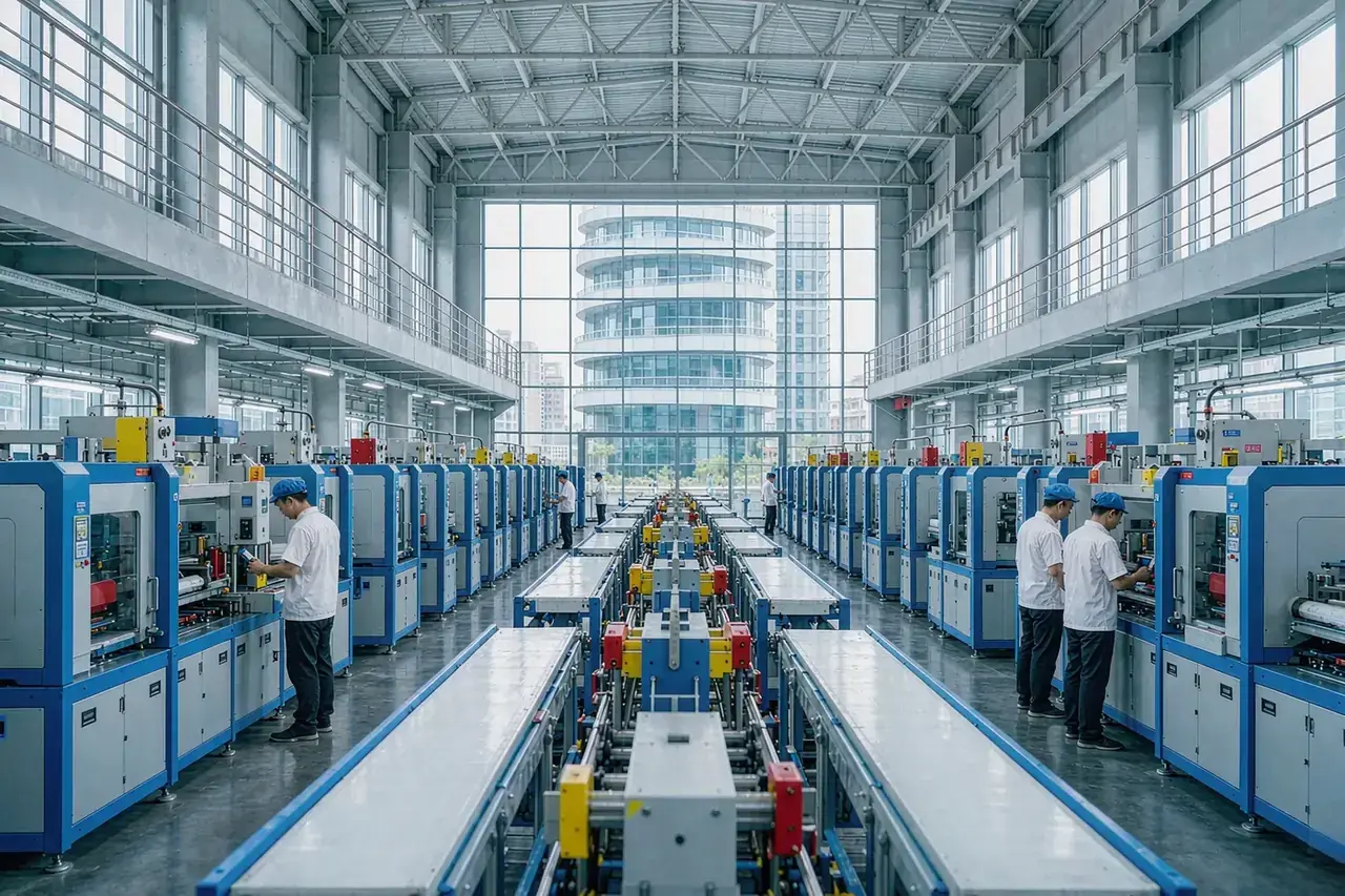 Clean, modern Chinese factory floor — where every SourcChina order begins