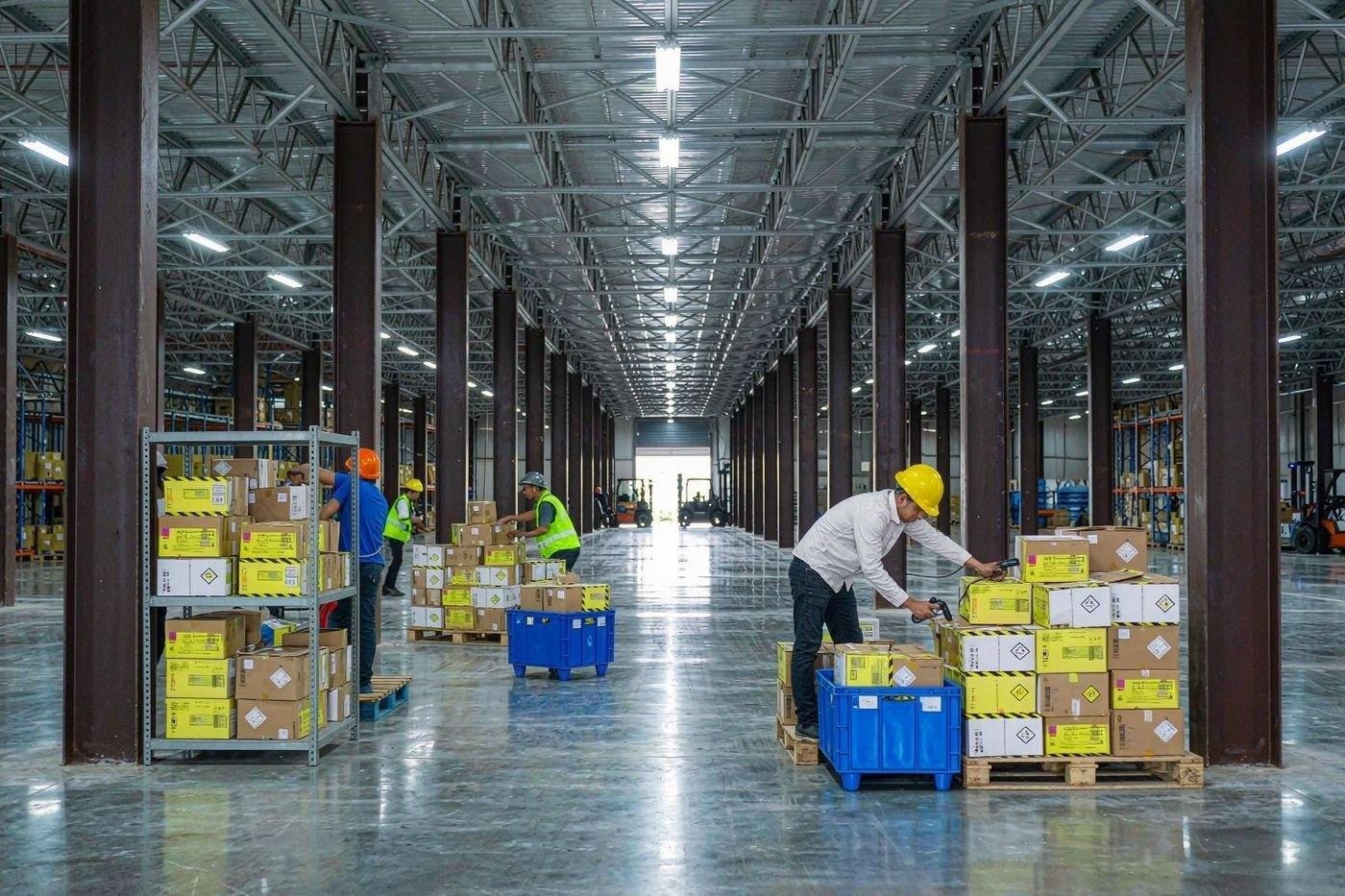Consolidation warehouse staging export cartons for shipment